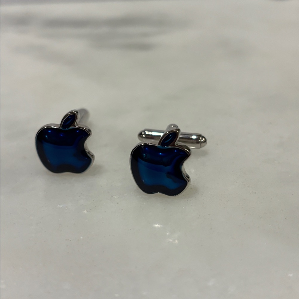 Apple Logo Cufflinks in Blue and Silver - Picture 5 of 6